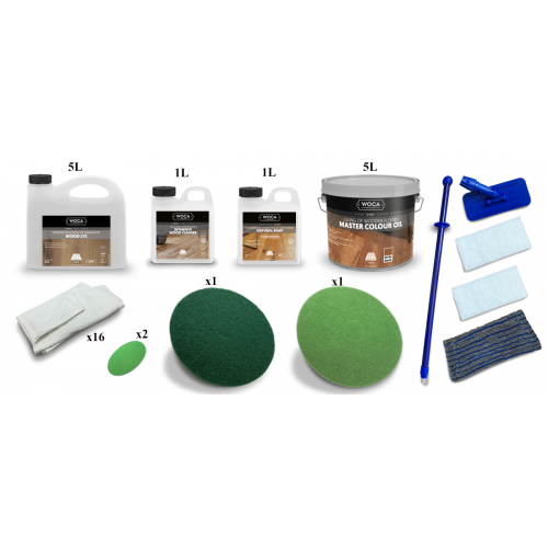 Kit Saving: DC080 (b) Woca Wood Lye white & Woca Master Colour Oil 118 Extra White floor, 21 to 45m2,  work with a buffing machine  (DC)